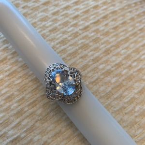 Diamonique Vintage Look Blue & Clear Stone Ring